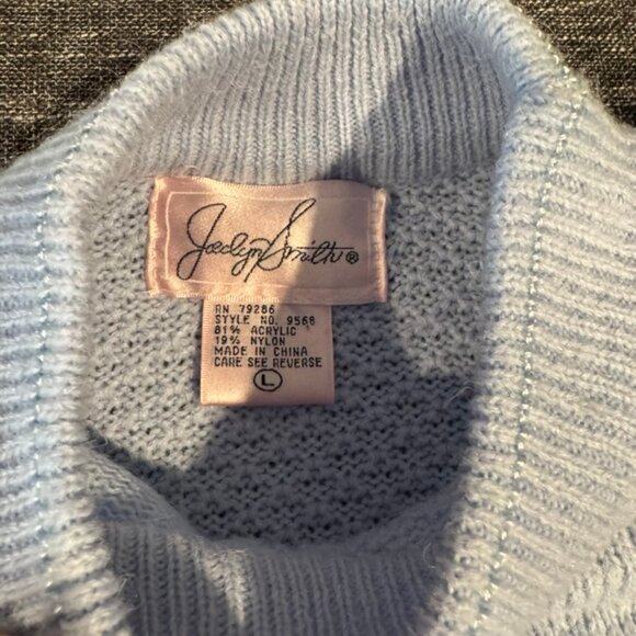 Vtg Jaclyn Smith BEADED Embroidered Sweater Blue Size Large Cottagecore - Picture 6 of 8